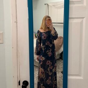 Peach Love California Navy Floral Dress